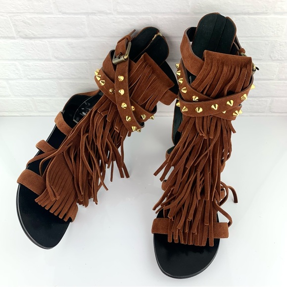 Giuseppe Zanotti Suede Studded Gladiator Sandals Brown Size 39 - Picture 2 of 16